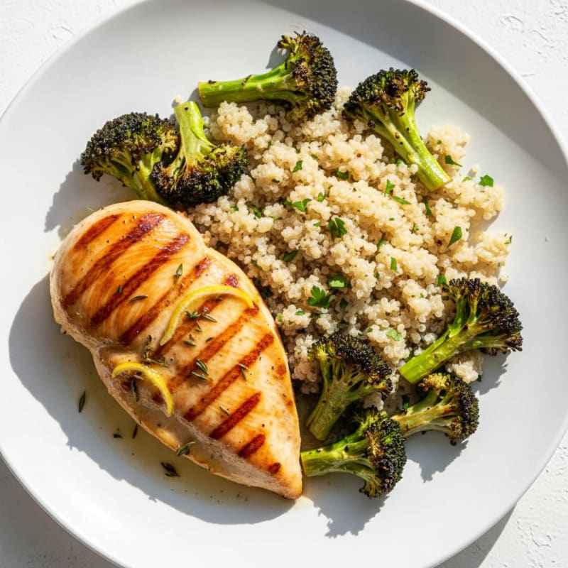 Grilled Chicken Breast with Roasted Broccoli and Quinoa