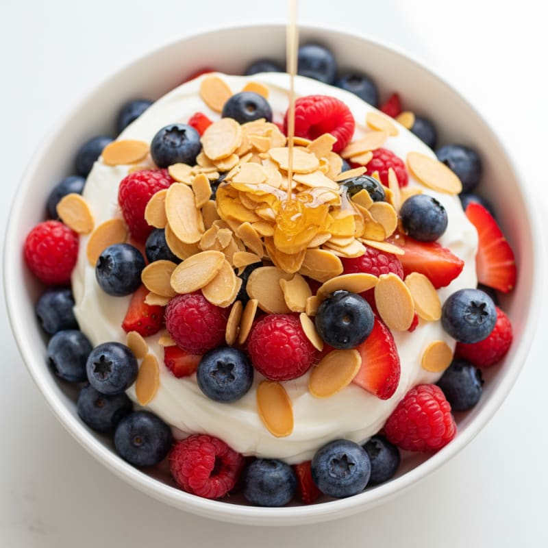 Greek Yogurt Parfait with Mixed Berries and Almonds