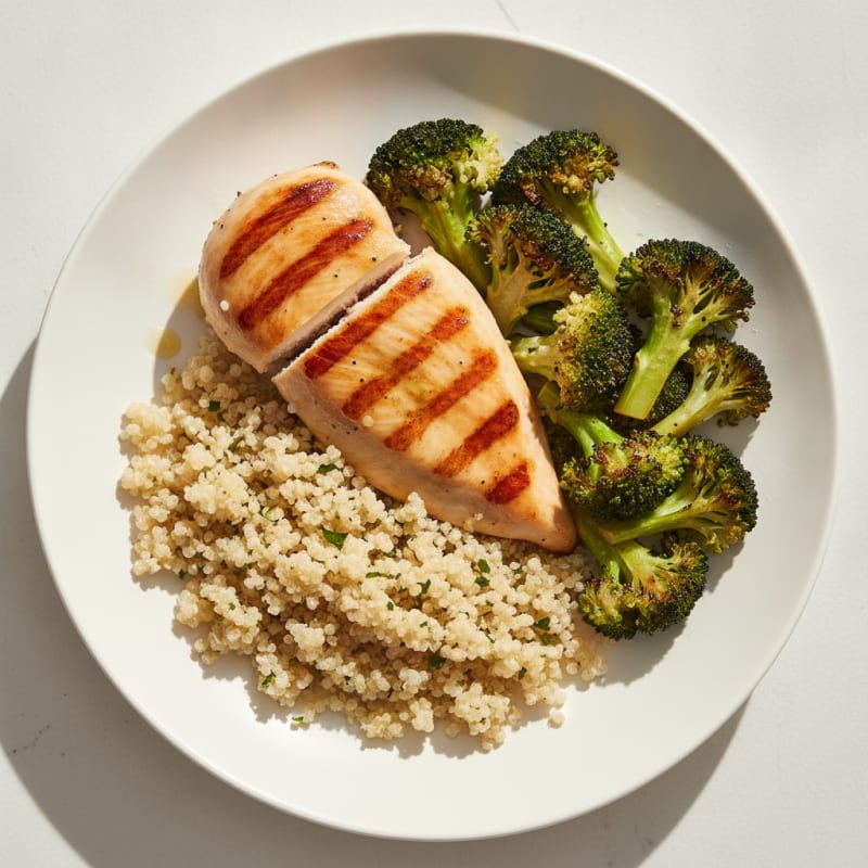 Grilled Chicken Breast with Quinoa and Roasted Broccoli