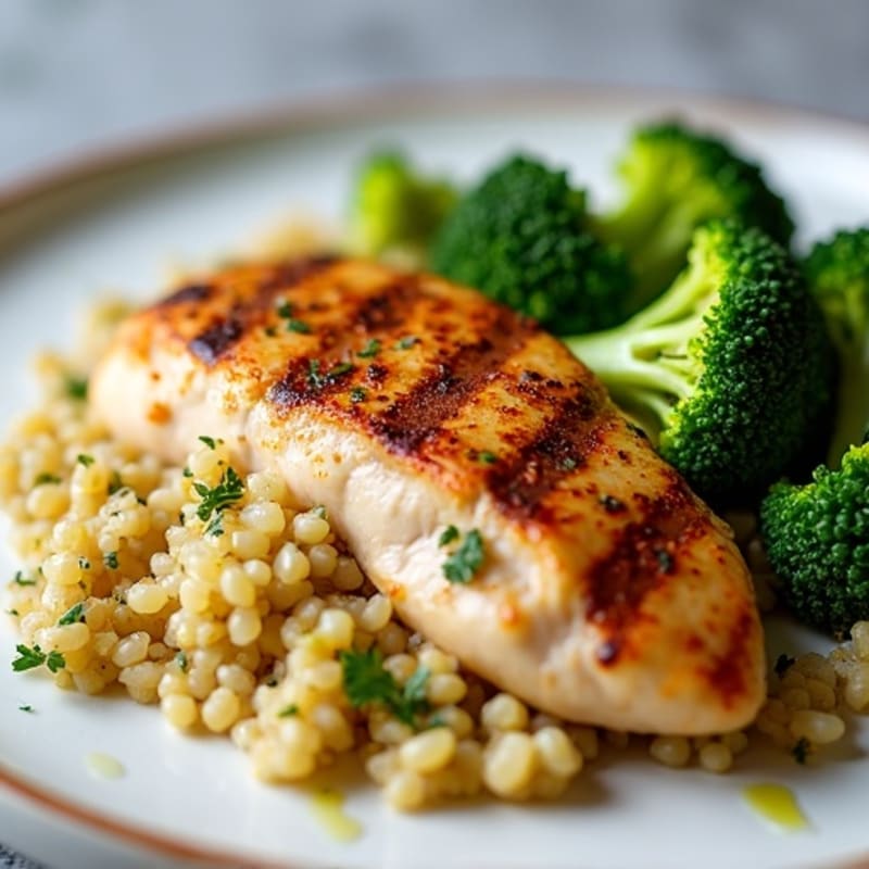 Grilled Chicken Breast with Quinoa and Steamed Broccoli