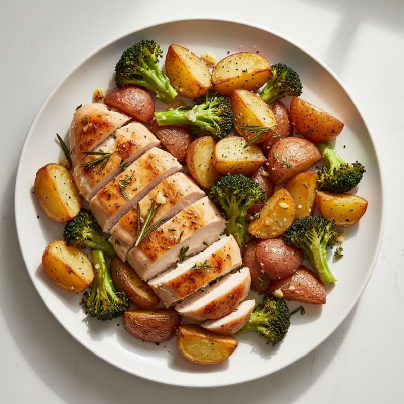 Herb-Roasted Chicken with Crispy Potatoes and Broccoli