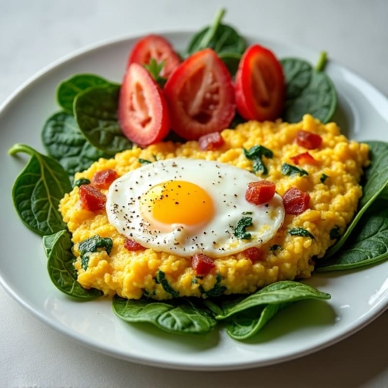 Cottage Cheese Egg Scramble with Spinach and Turkey Bacon