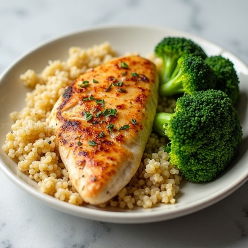 Grilled Chicken Breast with Roasted Broccoli and Quinoa