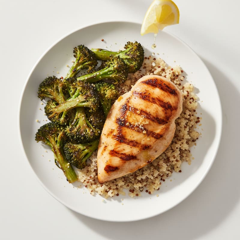 Grilled Chicken Breast with Roasted Broccoli and Quinoa