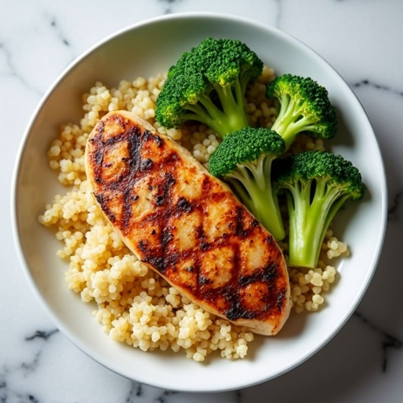 Grilled Chicken Breast with Quinoa and Roasted Broccoli