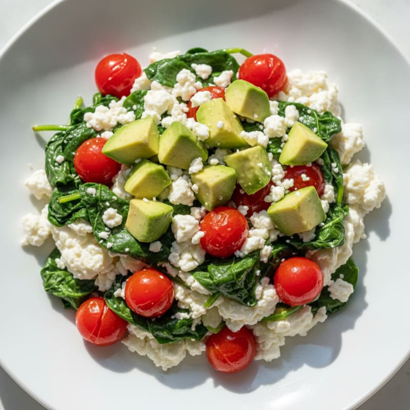Egg White Spinach Scramble with Cherry Tomatoes