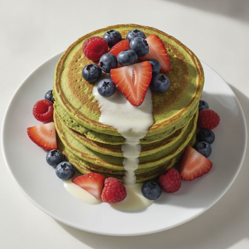 High-Protein Matcha Berry Pancakes
