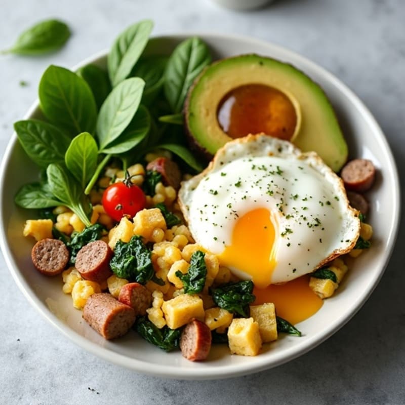 Cottage Cheese Scramble with Turkey Sausage and Spinach