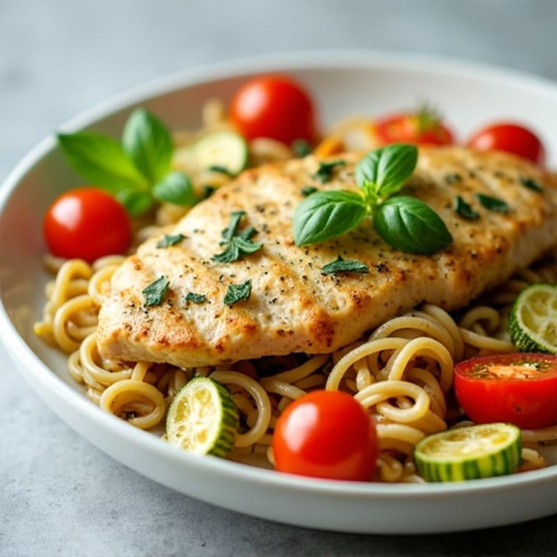 Creamy Chicken Pesto Pasta with Roasted Vegetables