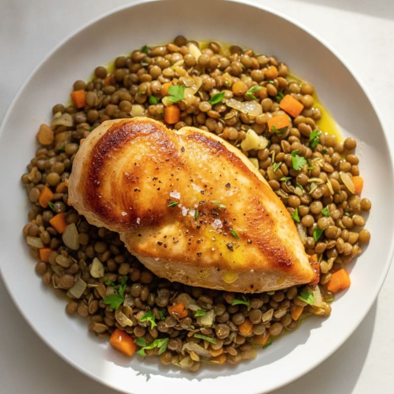 Lemon Herb Chicken with Braised Lentils