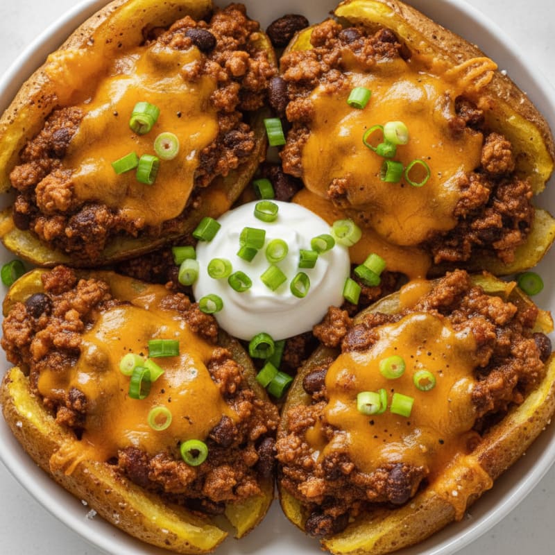 Loaded Chili Cheese Potato Skins