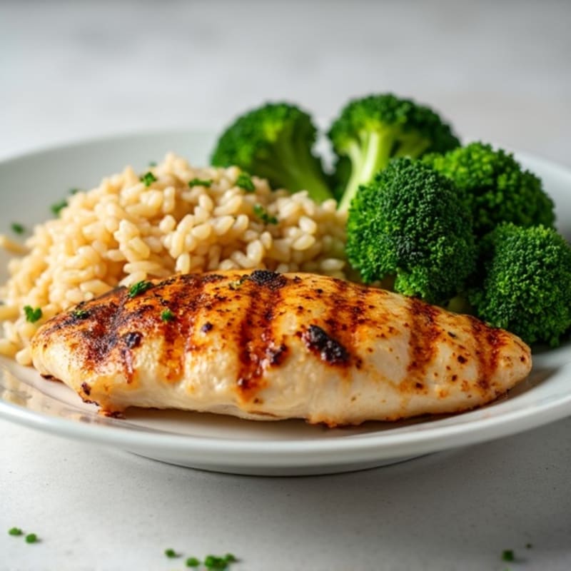Grilled Chicken Breast with Brown Rice and Steamed Broccoli