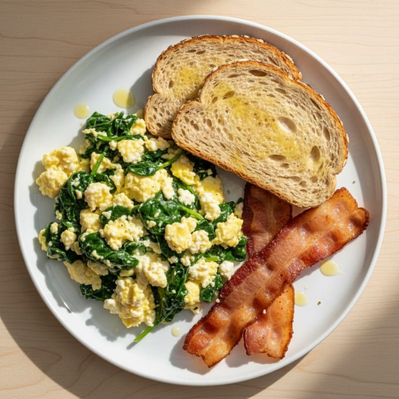 Cottage Cheese Scramble with Spinach and Turkey Bacon