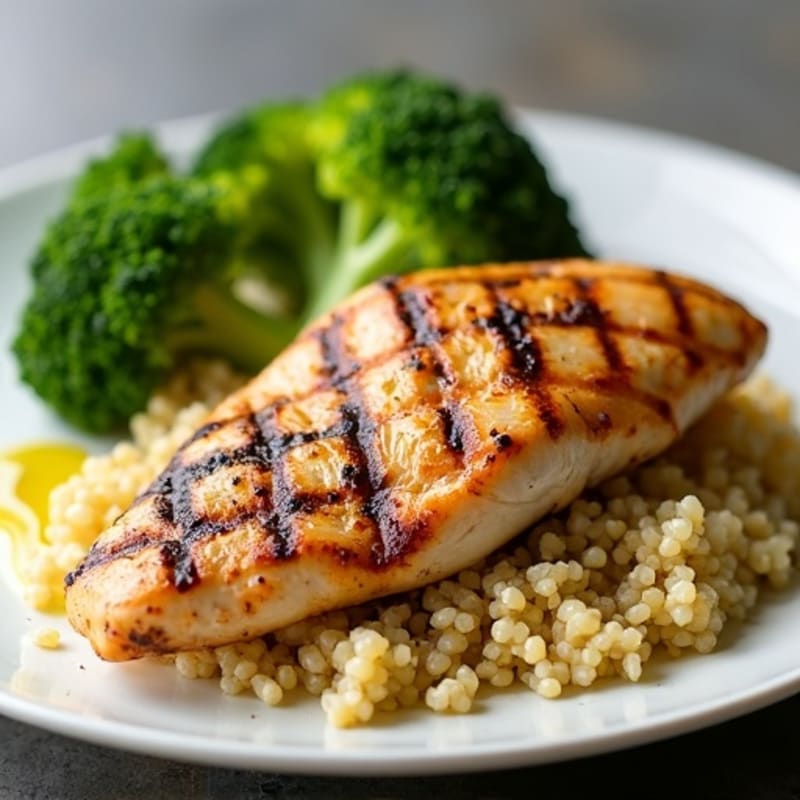 Grilled Chicken Breast with Quinoa and Steamed Broccoli