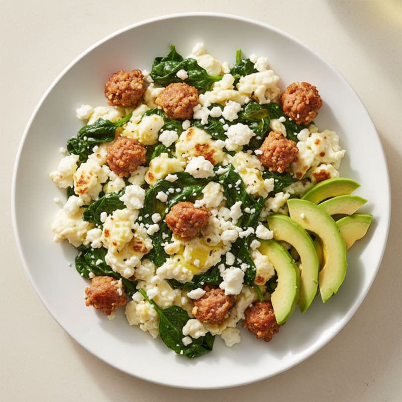 Egg White and Turkey Sausage Scramble with Spinach and Feta