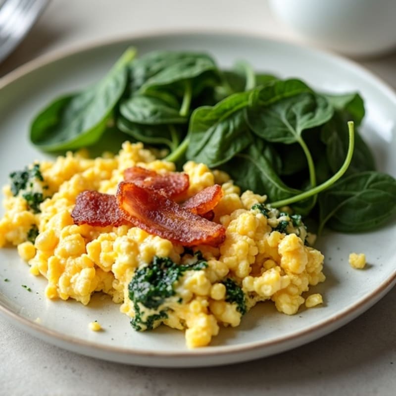 Cottage Cheese Scramble with Spinach and Turkey Bacon