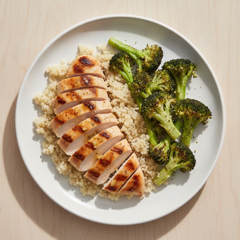 Grilled Chicken Breast with Quinoa and Roasted Broccoli