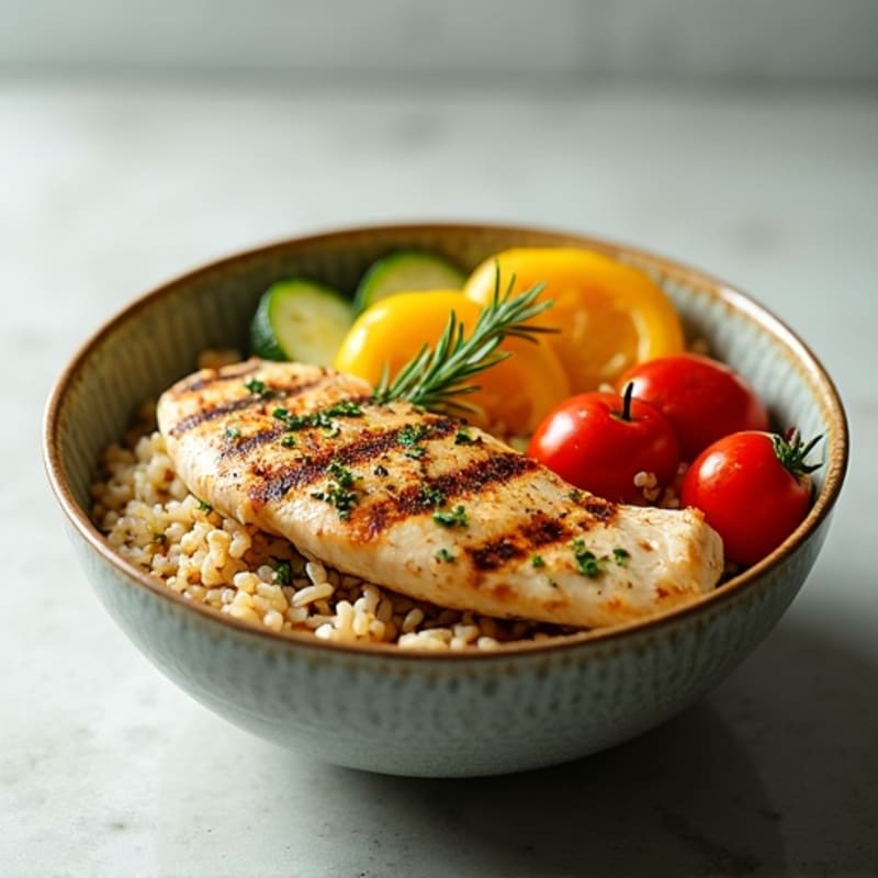 Herb-Garlic Grilled Chicken with Garden Vegetable Rice Bowl