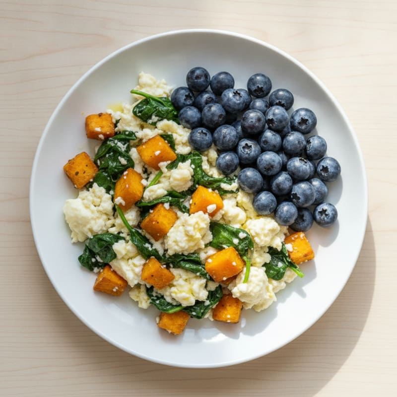 Egg White and Sweet Potato Scramble with Spinach