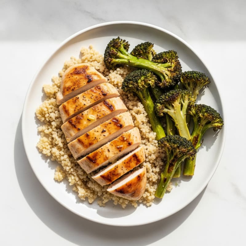 Grilled Chicken Breast with Quinoa and Roasted Broccoli