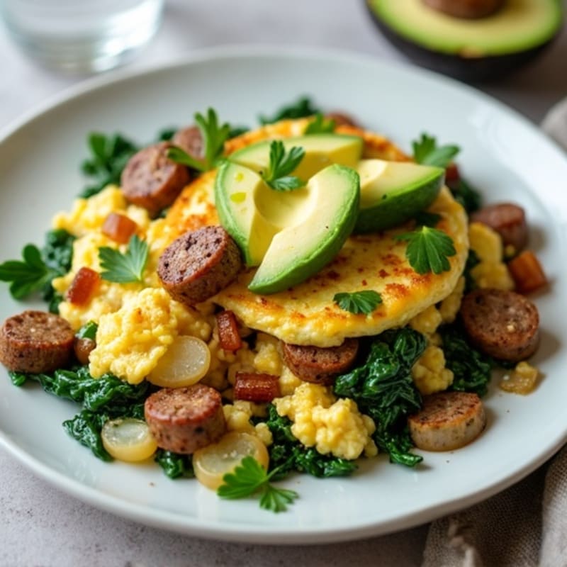 Egg White and Spinach Scramble with Turkey Sausage