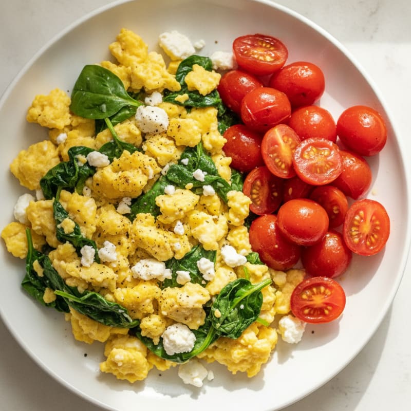Hearty Scrambled Eggs with Spinach and Feta