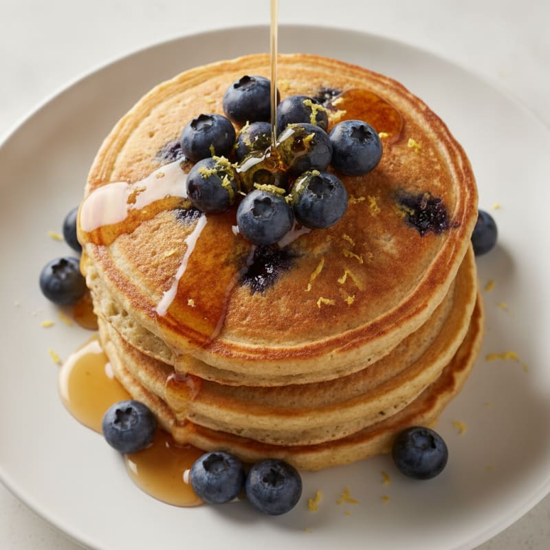 Blueberry Ricotta Pancakes with Maple Syrup
