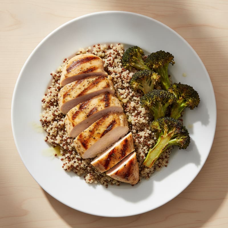 Grilled Chicken Breast with Quinoa and Roasted Broccoli