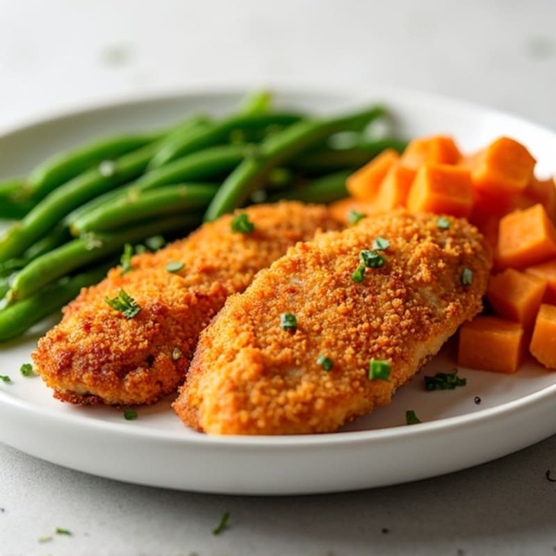 Crispy Baked Chicken Tenders with Roasted Sweet Potatoes and Green Beans