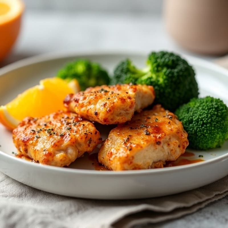 Crispy Baked Orange Chicken with Steamed Broccoli