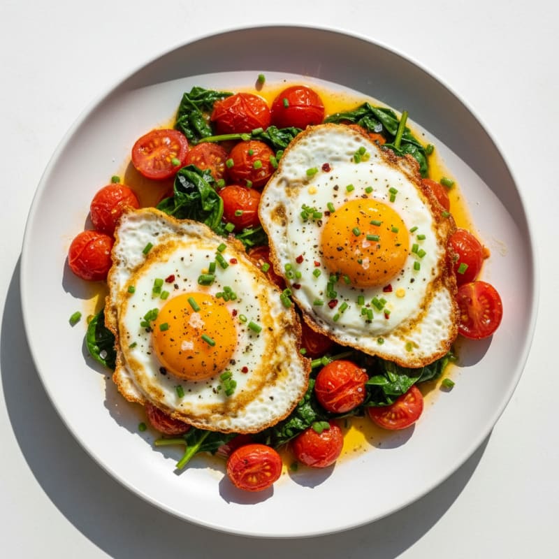 Golden Pan-Fried Eggs with Zesty Tomatoes