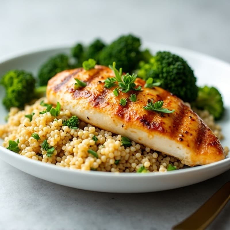 Grilled Chicken Breast with Quinoa and Roasted Broccoli