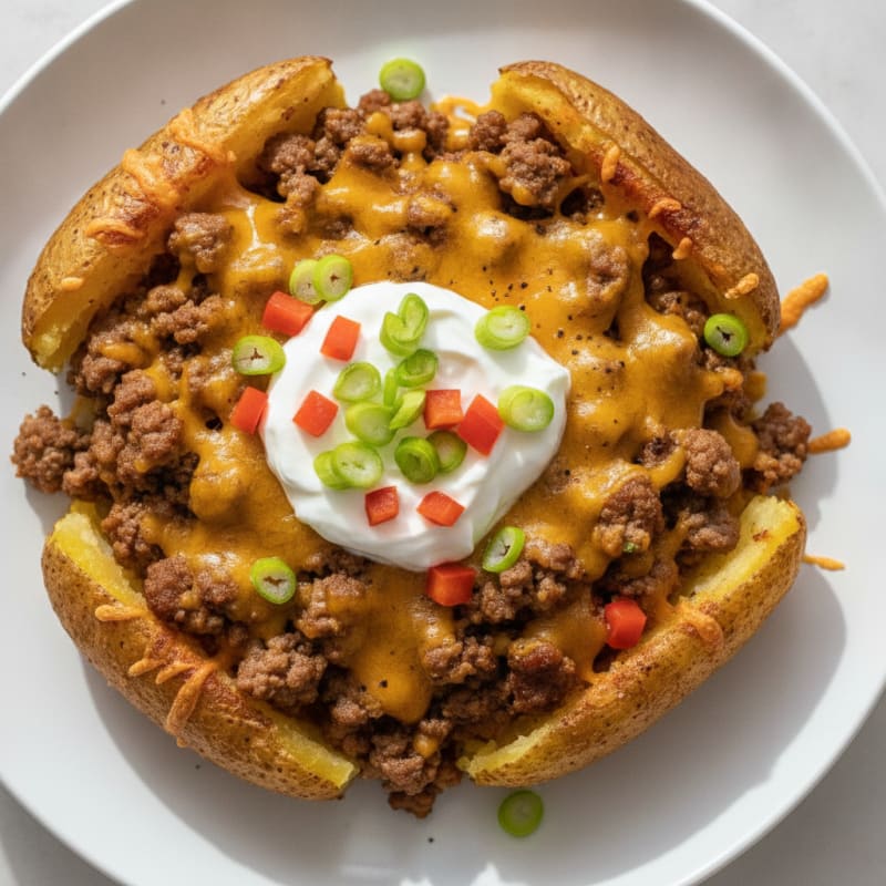 Hearty Beef and Cheddar Potato Skins