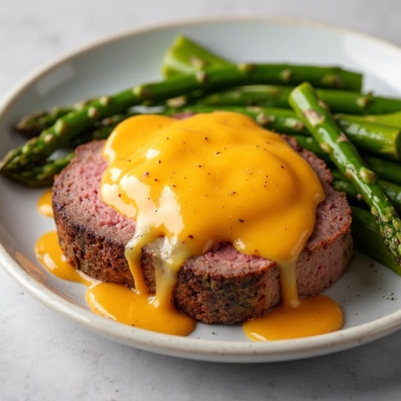 Lean Roast Beef with Melted Sharp Cheddar and Crispy Roasted Asparagus