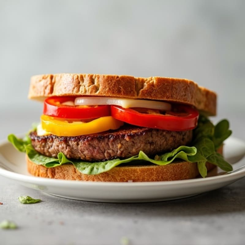 Lean Sirloin Steak Sandwich with Sautéed Peppers, Onions, and Provolone