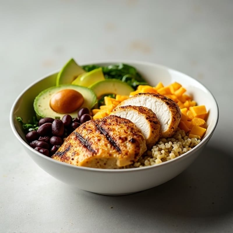Grilled Chicken and Quinoa Bowl with Avocado and Black Beans