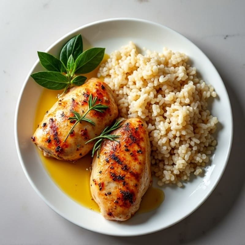 Lemon Herb Roasted Chicken with Fluffy Brown Rice