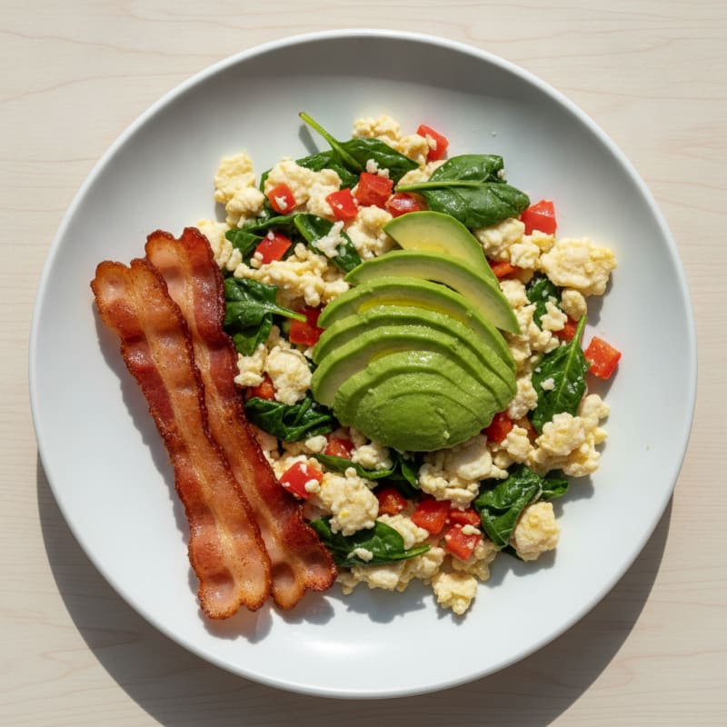 Egg White Veggie Scramble with Turkey Bacon