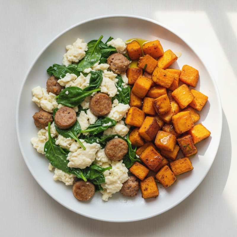 Scrambled Egg Whites with Spinach and Turkey Sausage