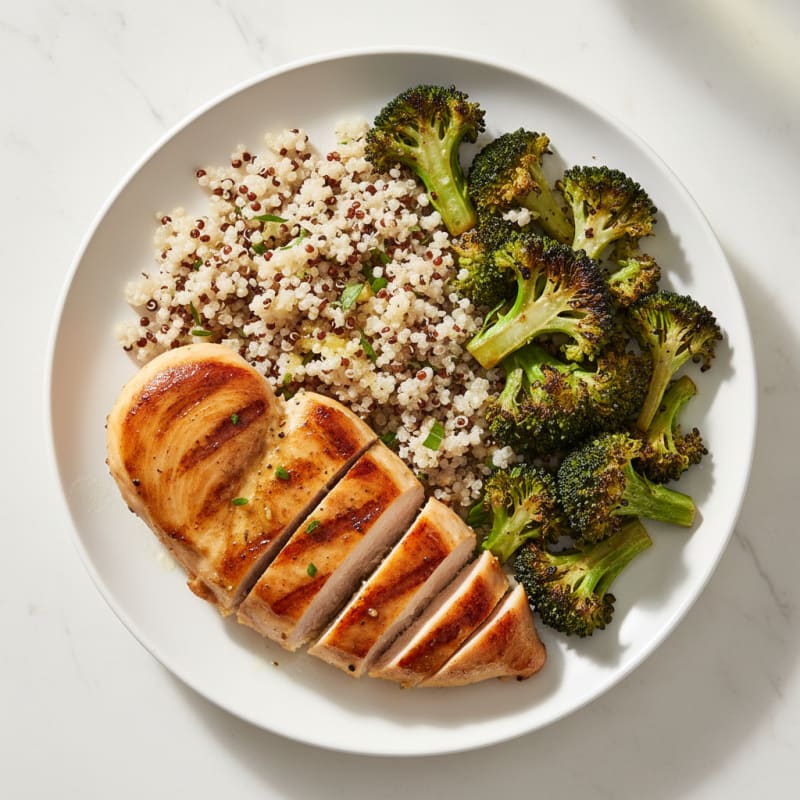 Grilled Chicken Breast with Quinoa and Roasted Broccoli
