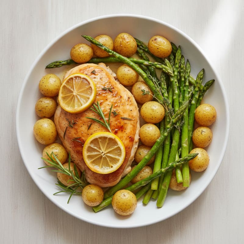 Lemon Herb Roasted Chicken with Asparagus