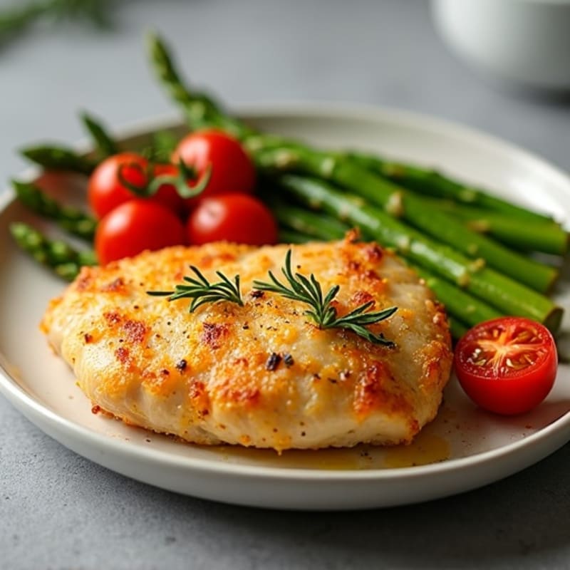 Crispy Lemon Herb Chicken with Roasted Asparagus and Cherry Tomatoes