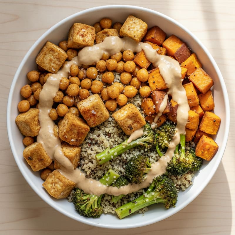 Roasted Vegetable Buddha Bowl with Tahini Dressing