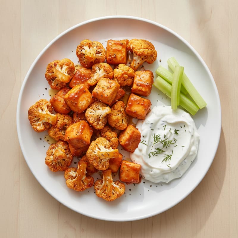 Buffalo Cauliflower and Chicken Bites with Greek Yogurt Ranch
