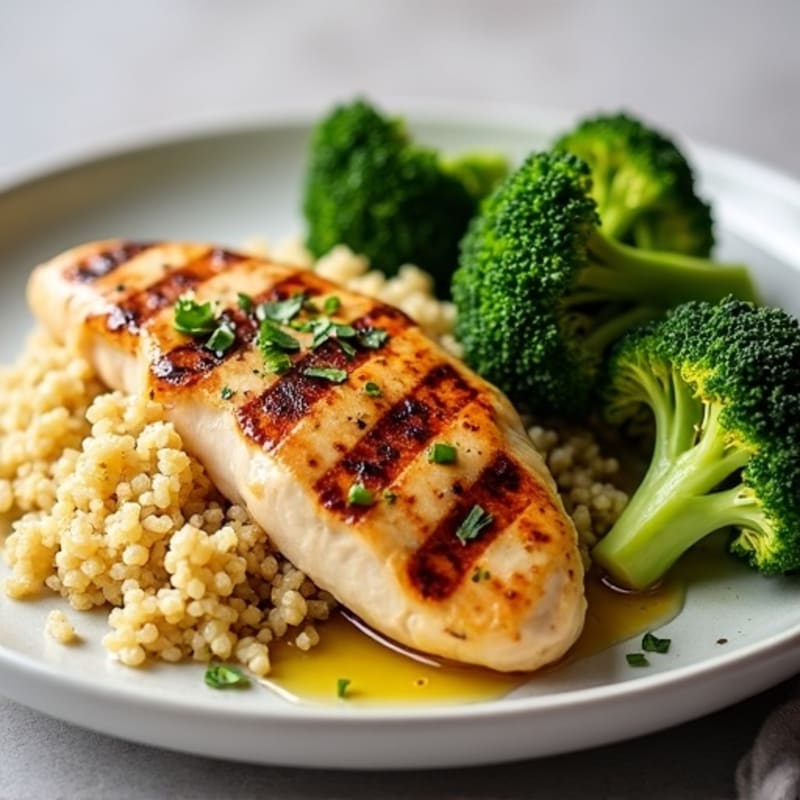 Grilled Chicken Breast with Quinoa and Roasted Broccoli