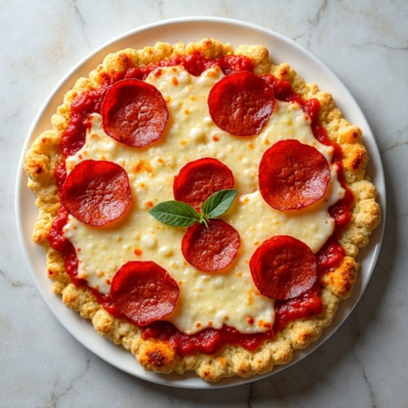 Cauliflower Crust Pizza with Turkey Pepperoni and Mozzarella