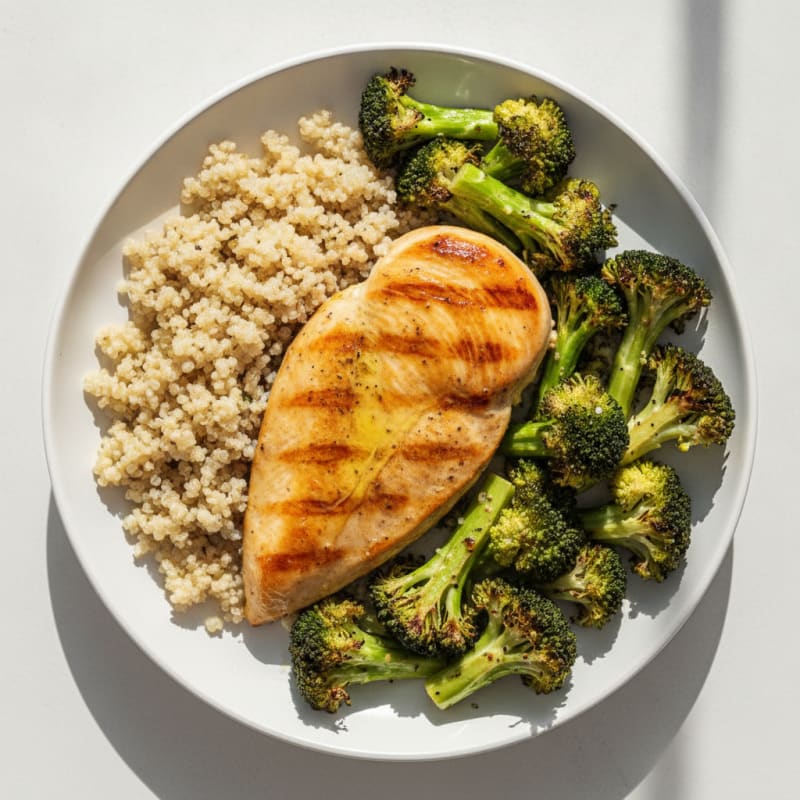Grilled Chicken Breast with Roasted Broccoli and Quinoa