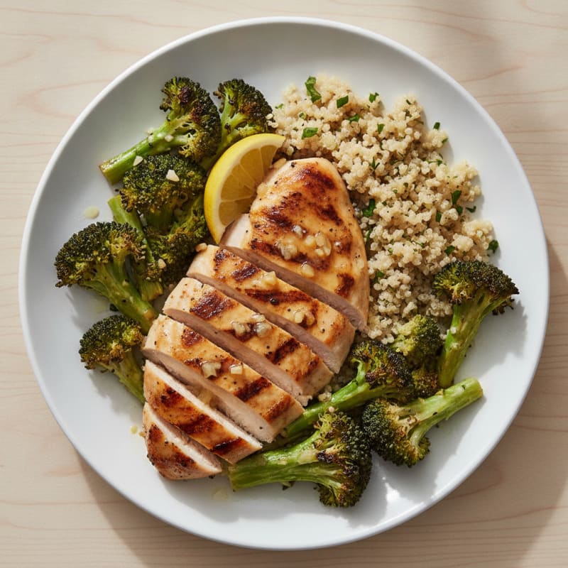 Grilled Chicken Breast with Quinoa and Roasted Broccoli