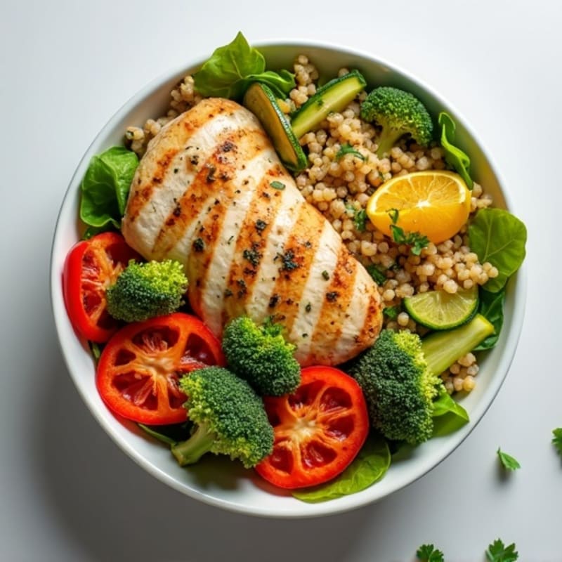 Lemon-Herb Grilled Chicken and Crispy Vegetable Salad Bowl