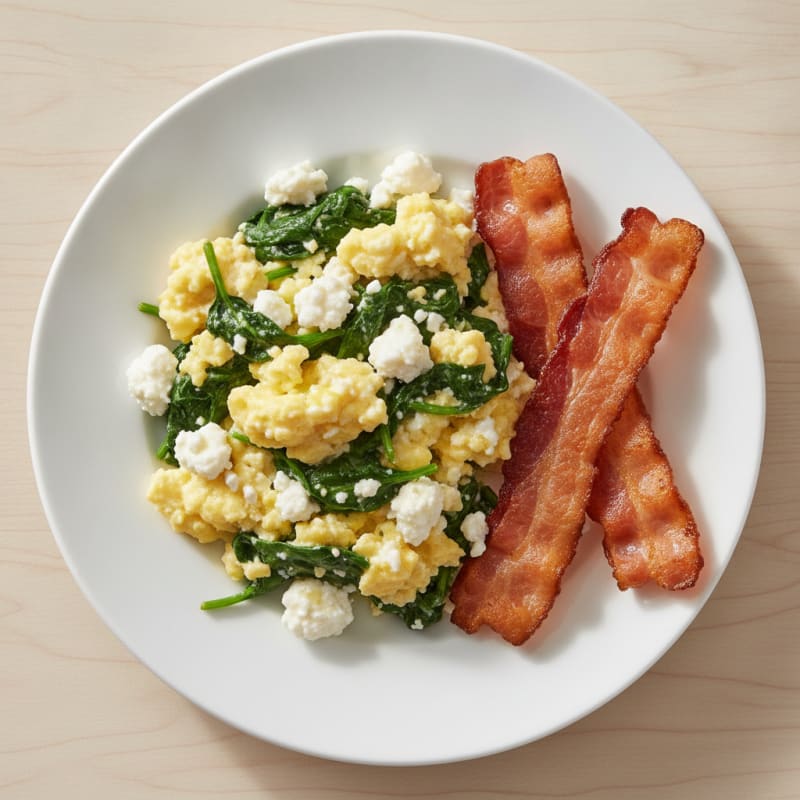 Cottage Cheese Scramble with Spinach and Turkey Bacon